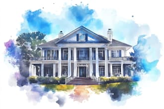 watercolor house art in unique