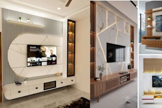 do 3d modern custom tv wall unit, media wall, tv mount rendering design
