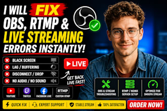 fix obs, rtmp, or live streaming errors instantly black screen, lag, disconnect