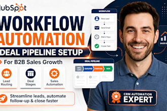setup hubspot workflow automation and deal pipeline for b2b sales team