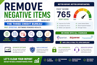 remove negative items, late payment, chargeoff, inquiry the three credit bureau