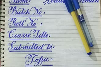 write neat handwritten notes, portfolios, any customized writing in calligraphy
