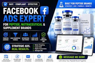 run facebook marketing for peptide ads, safe research peptide marketing funnel