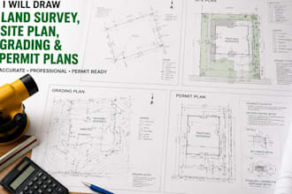 draw land survey, site plan, grading and permit plans