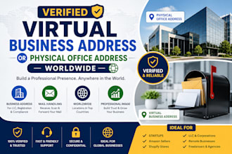 provide verified virtual business address or physical office address worldwide