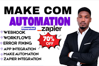 fix, setup make com automation with chatfuel, uchat, manychat, tidio