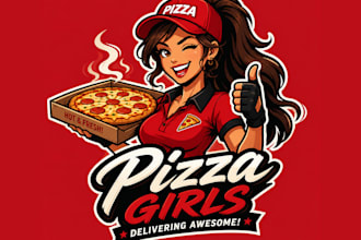 create modern style pizza delivery girls awesome mascot logo design service