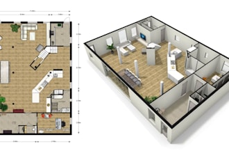 create 2d, 3d floor plan and rendering in floorplanner, 5d planner and coohom