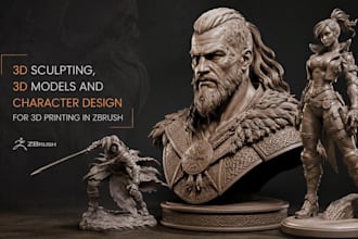 create 3d sculpting, 3d models and character design for 3d printing in zbrush