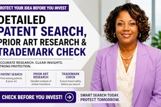 do detailed patent search, prior art research and trademark check