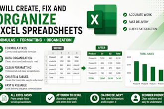 create, fix and organize excel spreadsheets