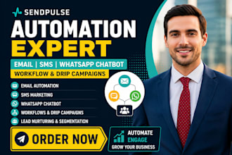 setup sendpulse email SMS whatsapp chatbot automation workflow drip campaigns