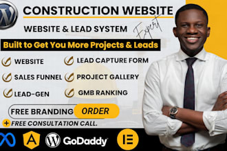 design construction website, contractor, roofing or hvac website in wordpress