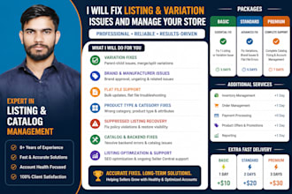 fix amazon listing errors, variations and brand issues