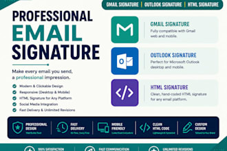 design clickablehtml email signature on gmail,outlook signature, gmail signature