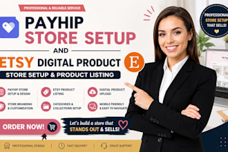 design payhip store setup etsy digital product store seo product listing
