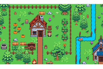 create pixel art tileset, top down map tileset, indie game assets and props