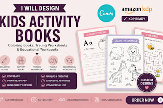 design children activity book, coloring book, tracing workbook for amazon KDP