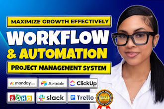 setup workflows automations on monday crm, trello clickup asana make integration