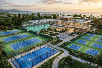 create professional 3d design for tennis, paddle court, pickleball, badminton