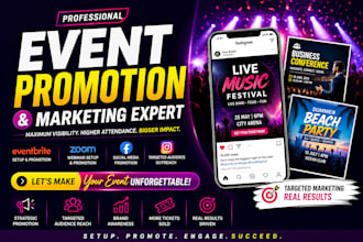 setup and promote event, eventbrite, zoom webinar, festival, concert