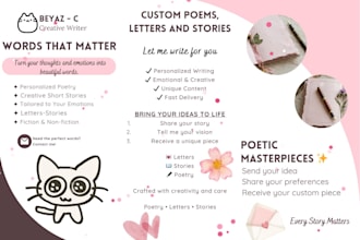 write emotional creative short stories and poetict texts