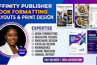affinity publisher, book formatting, magazine, workbook, journal brochure design