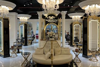 design 3d haircut shop, men salon, grooming studio, shop layout, salon interior