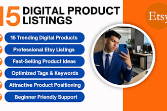 set up a professional etsy shop with 15 SEO listings
