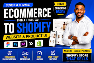 design and convert ecommerce figma ui ux, PSD xd to shopify website product ui
