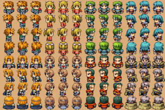 create retro rpg pixel art sprite sheets with 4 , 8 direction animations