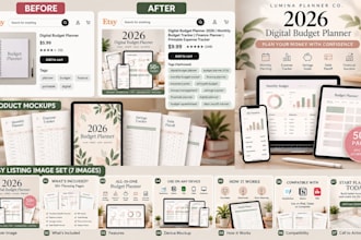 setup and fix etsy title and tags, fix products mockups for digital products