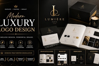 design modern luxury logo with full brand style guides, brand kit and rebranding