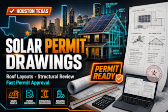 prepare houston solar roof layouts and permit ready structural permit drawings