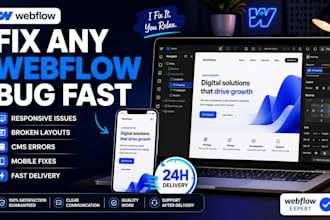 fix webflow bugs, errors, responsive issues and broken sections