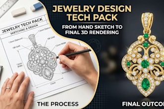 create professional jewelry tech pack, cad design and 3d jewelry model rendering