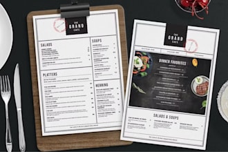 design restaurant menu, price list, digital flyer, cafe or bar menu, food flyer