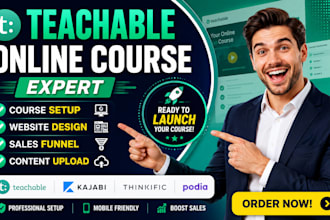 create and setup teachable online course website upload content and sales funnel
