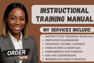 create instruction training manual employee handbook training course, user guide