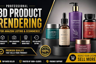 create realistic 3d renders, label design for cosmetic and supplement products