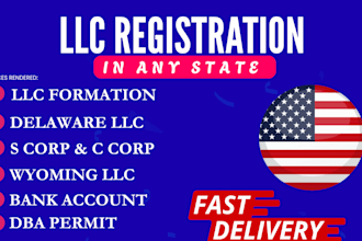 form us llc, s corp, c corp, wyoming llc delaware llc, bank account, dba permit