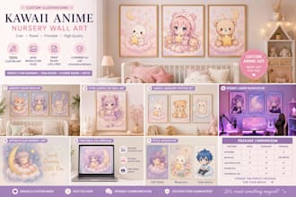 create kawaii anime nursery wall art prints