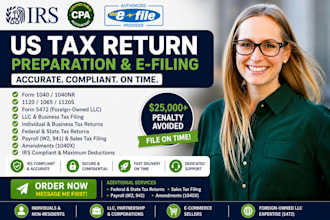 prepare and file US tax return 1040, 1120, 1065, 5472 llc tax filing