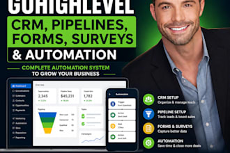 setup gohighlevel CRM, pipelines, forms, surveys and automation