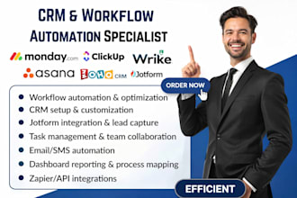 automate mondaycom  clickup wrike asana  zoho CRM workflow jotfom integration