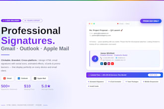 design clickable HTML email signature, gmail signature, outlook mail, apple mail