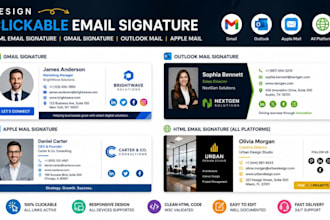 design clickable HTML email signature, gmail signature, outlook mail, apple mail
