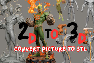 convert 2d image to custom 3d model, picture to stl print ready 3d figurine