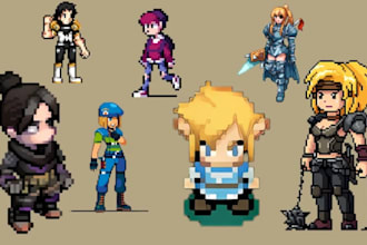 create custom pixel game character sprite, animated sprite sheets in 8bit, 6bit