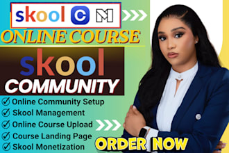 setup skool online community, skool kajabi course creation and community manager